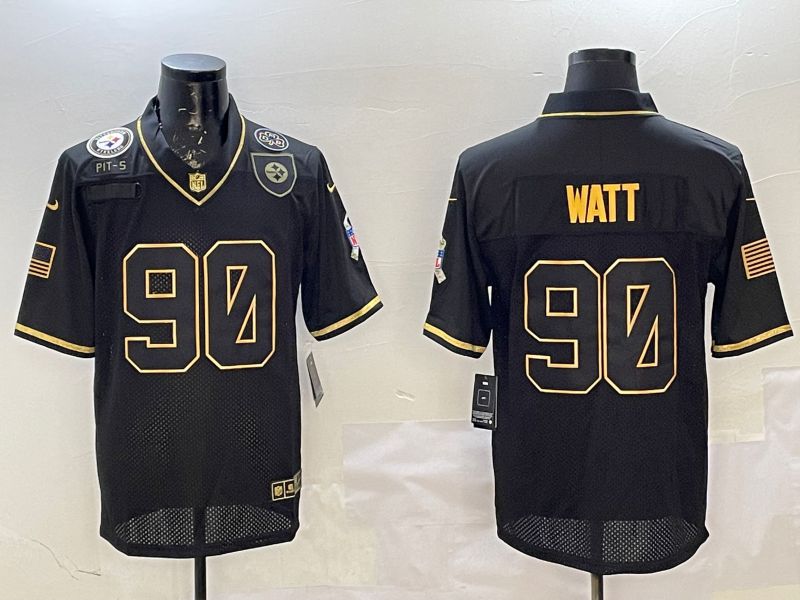 Men Pittsburgh Steelers #90 Watt Black Gold 2025 Nike Limited NFL Jersey style 4